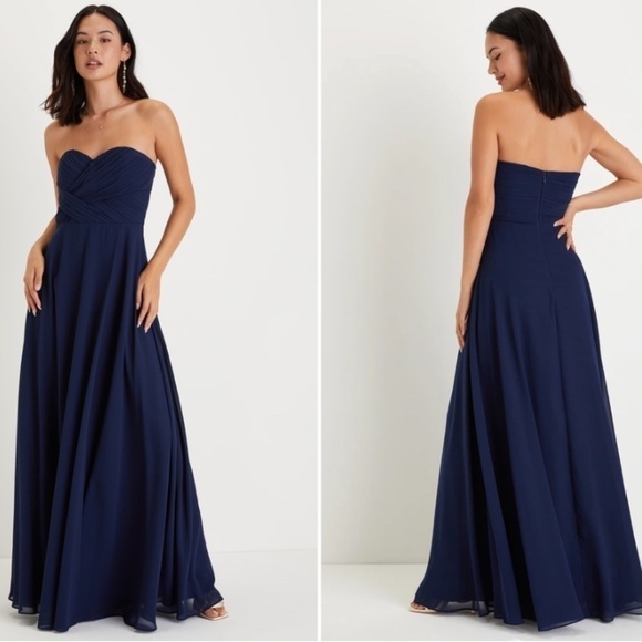 LULUS Prom Wedding Bridesmaid Sexy Flowy Romantic Navy Maxi Dress NWOT - Picture 1 of 3